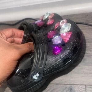 CROCS Kids Black Slippers with Colorful Gems